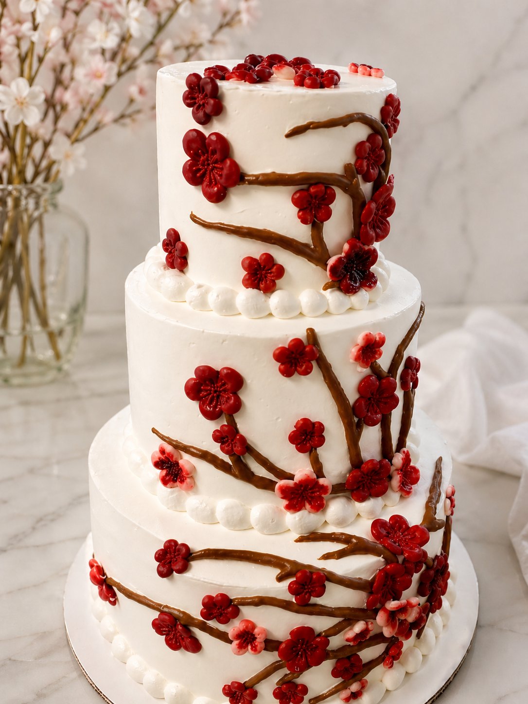 Pastel de boda con flor de cerezo